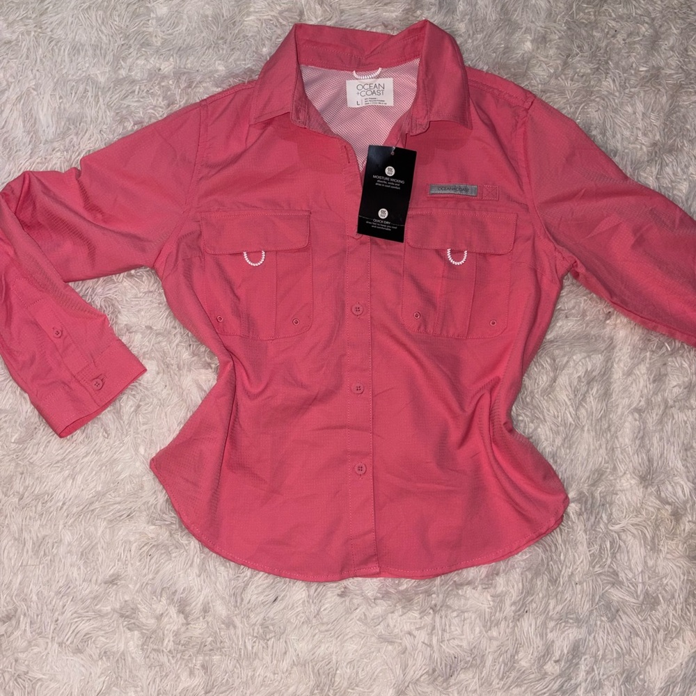 Ocean+Coast Pink Moisture-Wicking Button Front Shirt